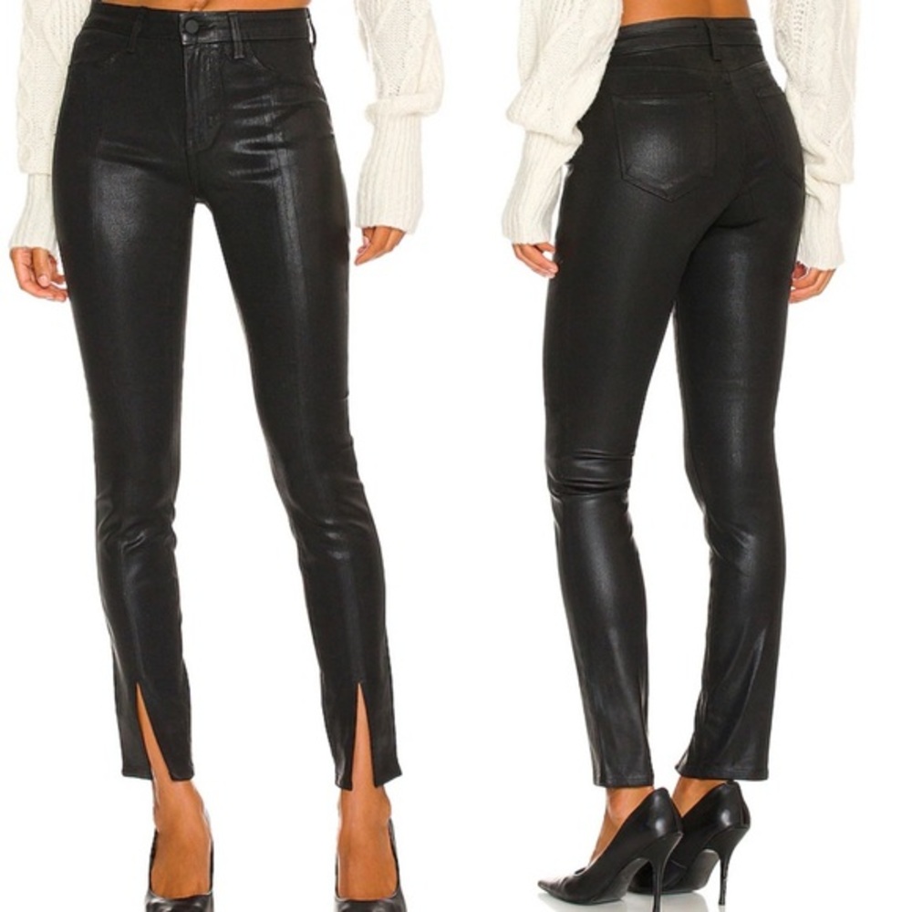 L'AGENCE Black Ankle Cropped Jeans with Glossy Finish